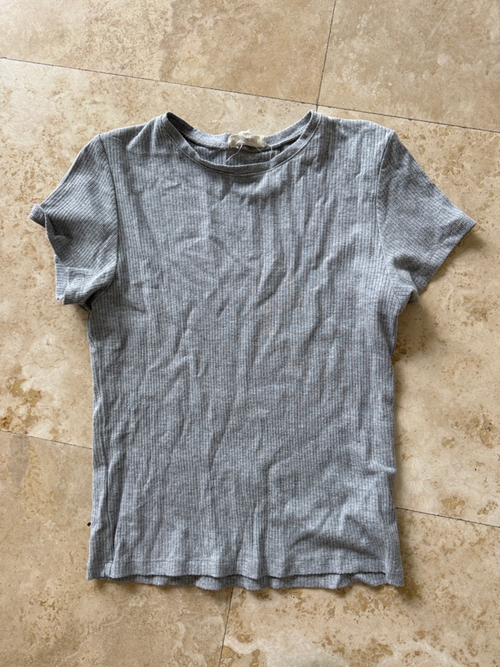 Elan Gray Ribbed Short Sleeve Tee
